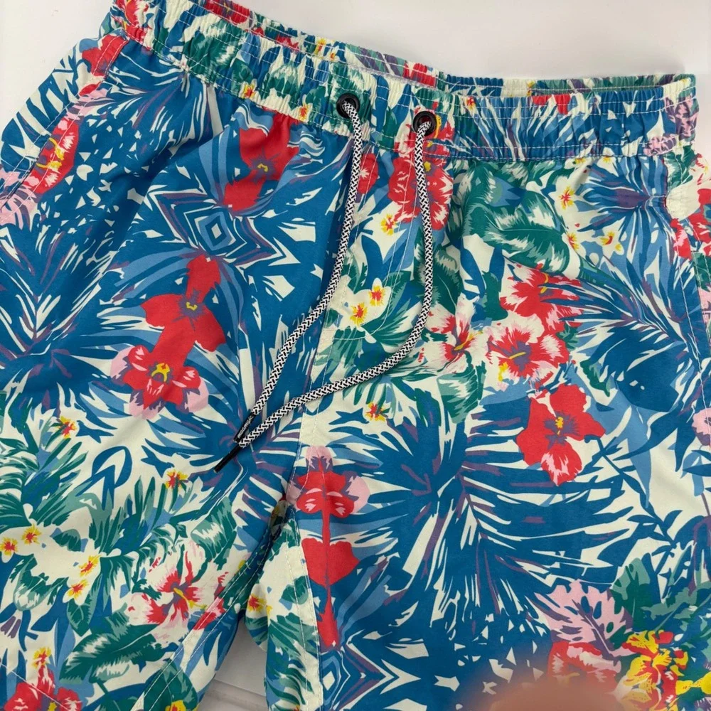 Maamgic Swim Trunks Mens Medium Blue‎ Floral Tropical Excellent Mesh Lined Short